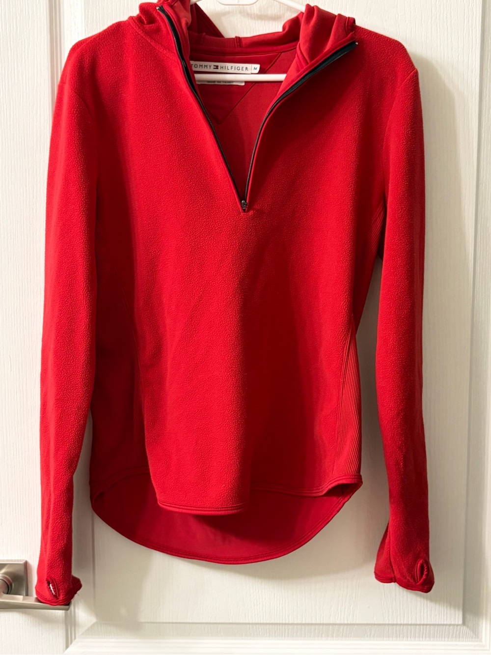 Tommy Hilfiger Bright Red Quarter-Zip Hooded Fleece Pullover